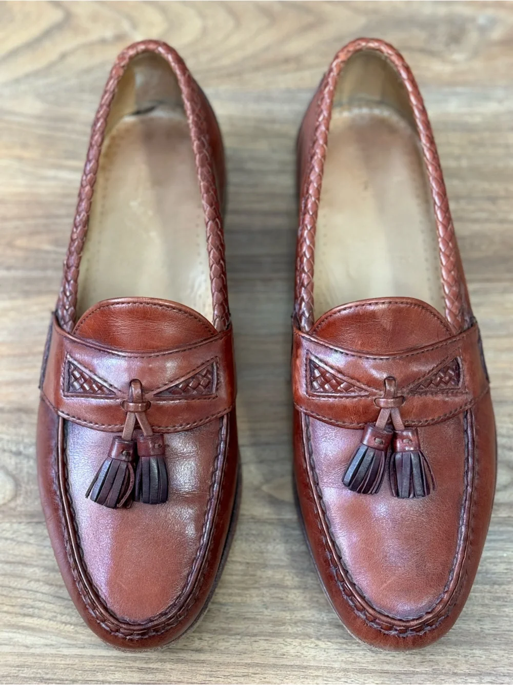 Allen Edmonds Maxfield Brown Leather Tassel Loafers Woven Trim Men’s 10.5D 47716
